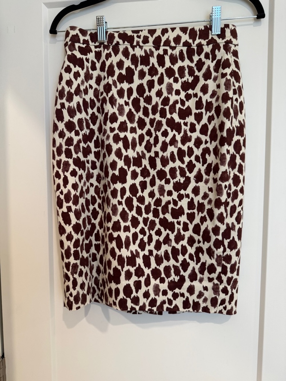 J. Crew Cream and Burgundy Leopard-Print Pencil Skirt